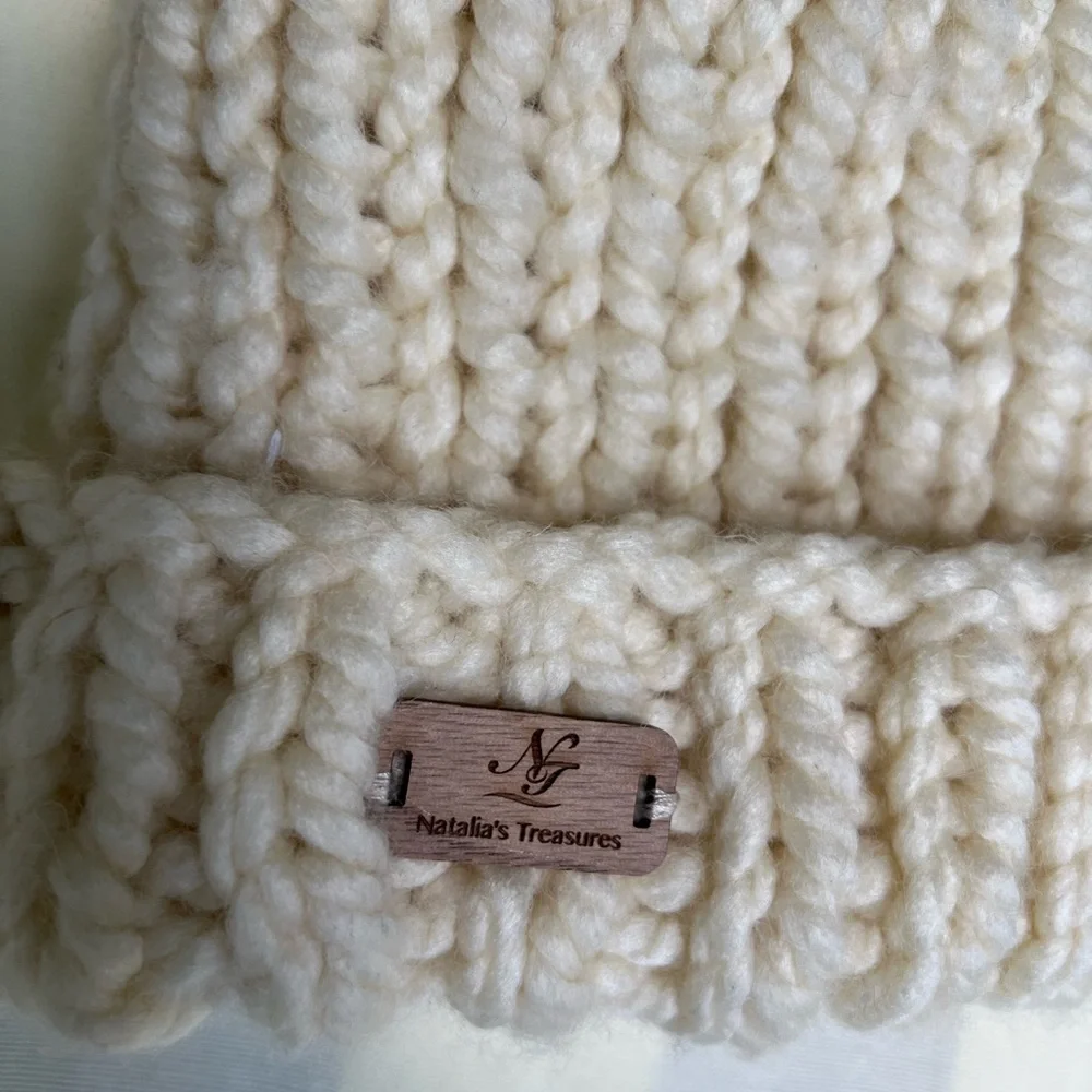 Cream Ribbed Knit Slouchy Hat